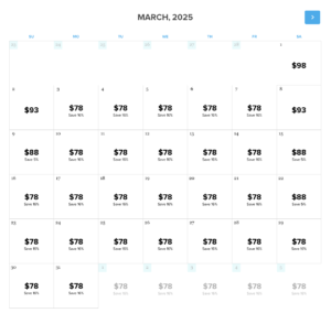 March 2025 Lift Ticket Pricing Calendar